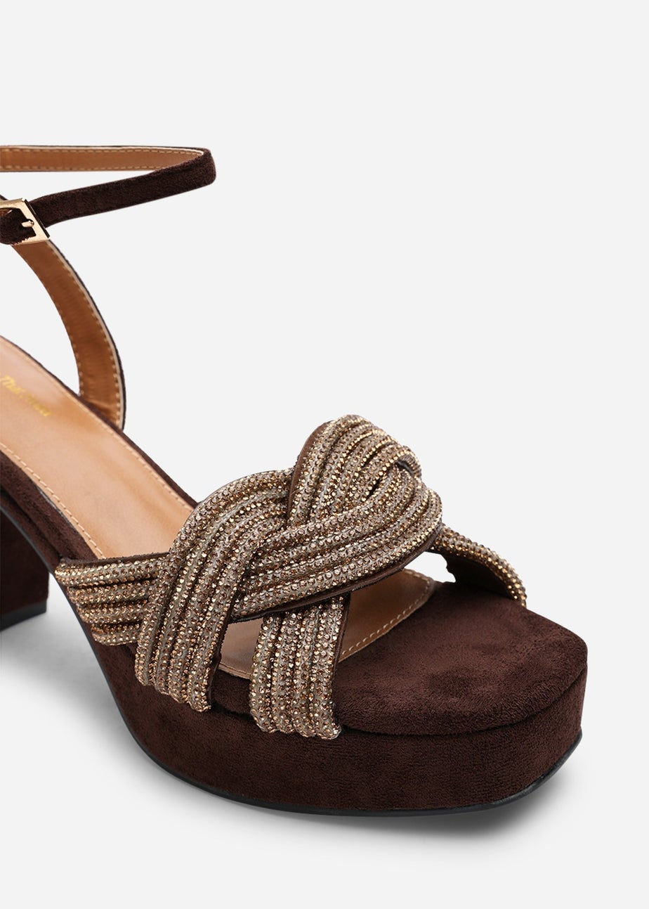 Wheres That From Karen Brown Suede Platform Block Heels