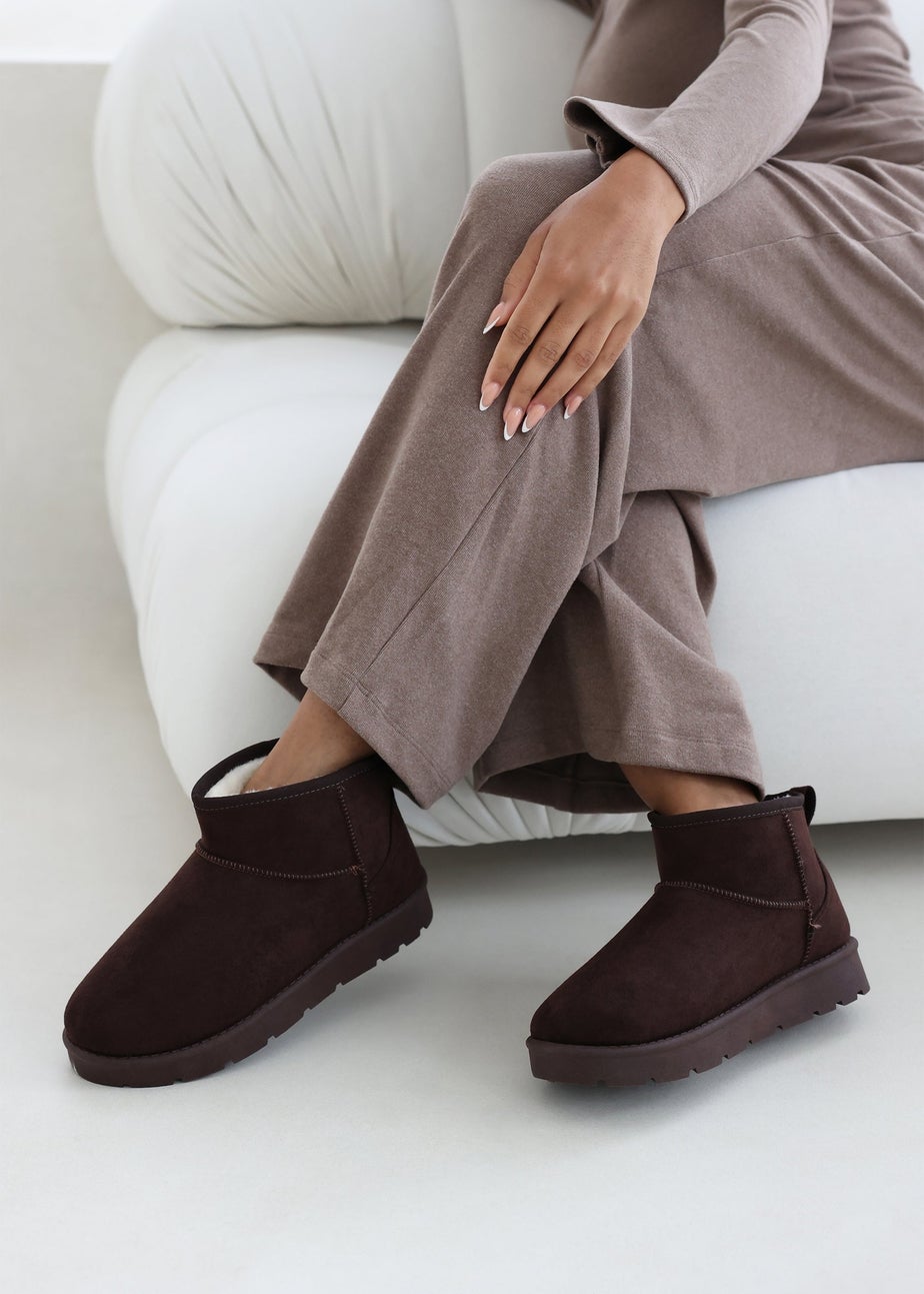 Wheres That From Maple Brown Suede Faux Fur Ankle Boots