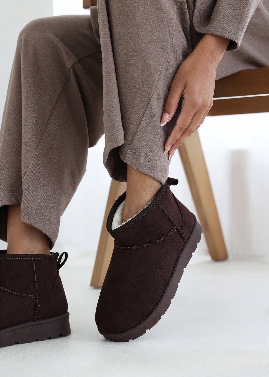 Wheres That From Maple Brown Suede Faux Fur Ankle Boots