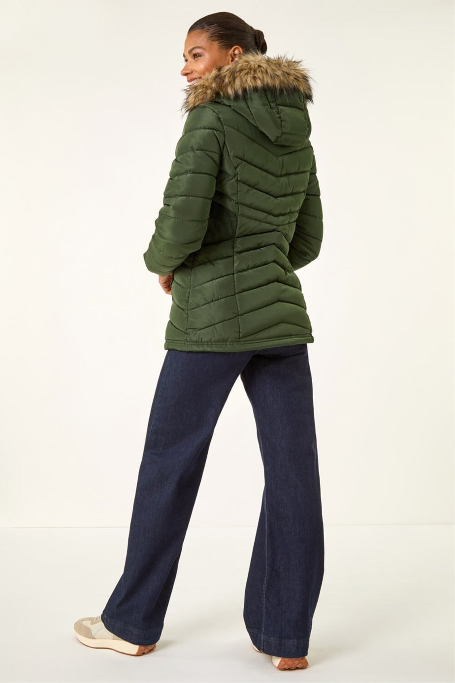 Roman Khaki Faux Fur Hooded Quilt Coat