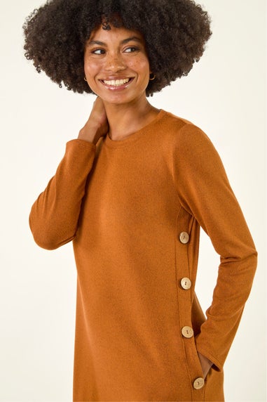 Roman Orange Side Button Detail Stretch Swing Dress