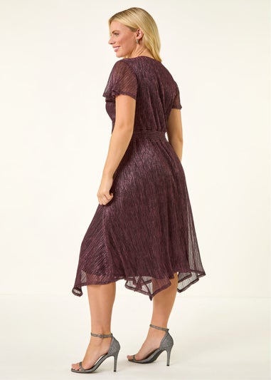 Roman Pink Petite Shimmer Twist Front Midi Dress