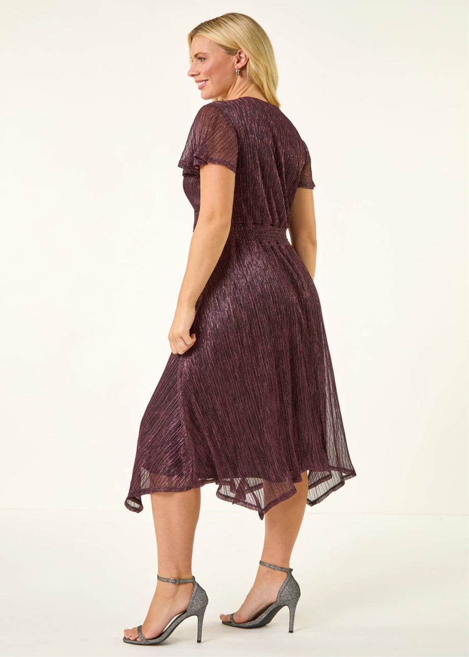 Roman Pink Petite Shimmer Twist Front Midi Dress