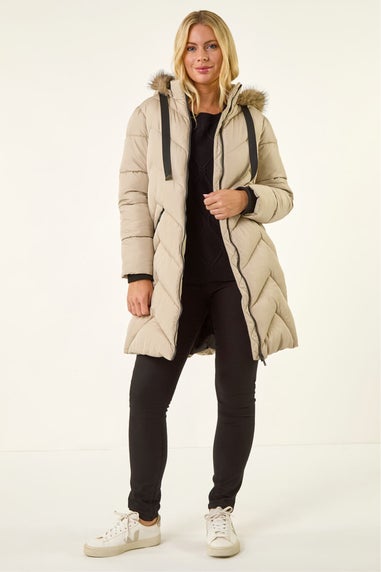 Roman Ivory Petite Contrast Zip Puffer Coat