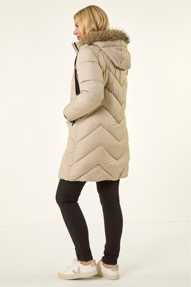 Roman Ivory Petite Contrast Zip Puffer Coat