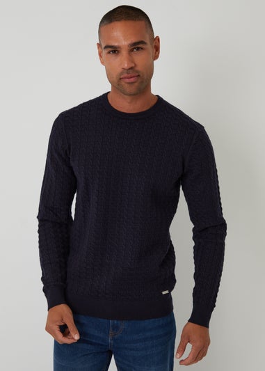 Threadbare Navy Cable Knit Crew Neck Jumper