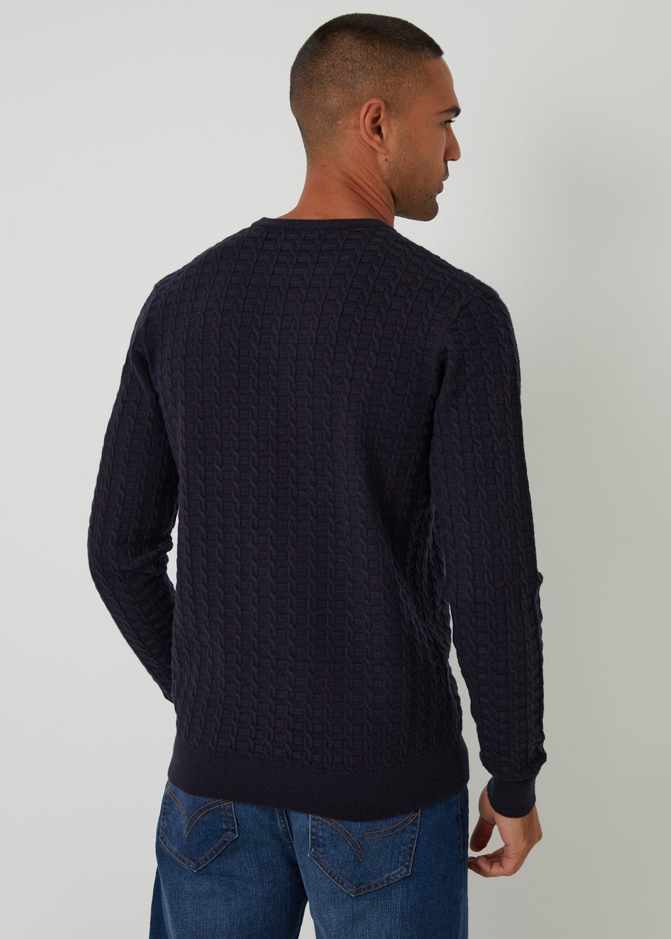 Threadbare Navy Cable Knit Crew Neck Jumper