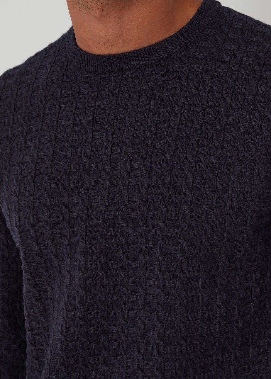 Threadbare Navy Cable Knit Crew Neck Jumper