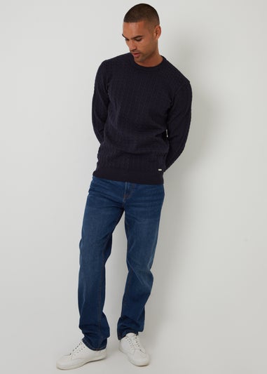 Threadbare Navy Cable Knit Crew Neck Jumper