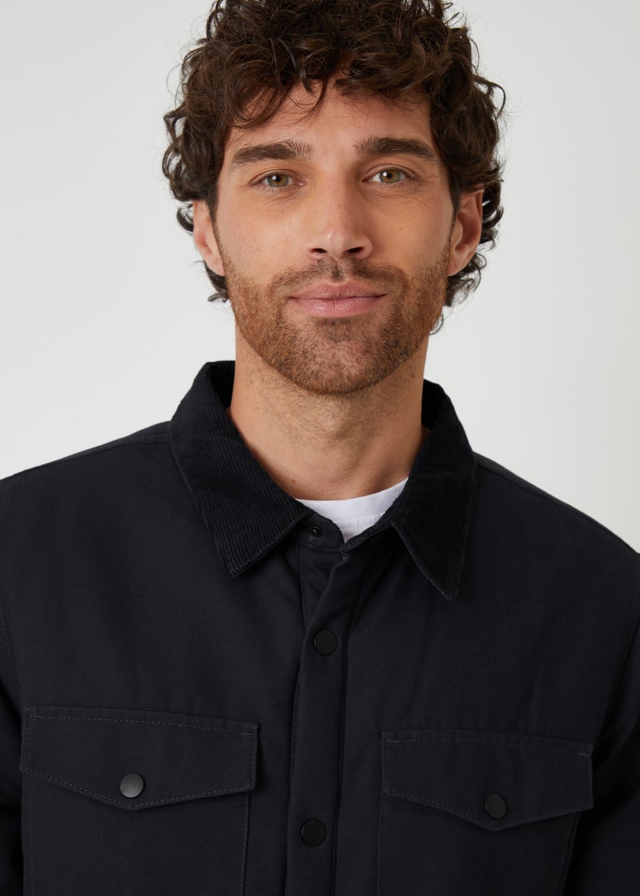 Threadbare Black Borg Lined Canvas Shacket