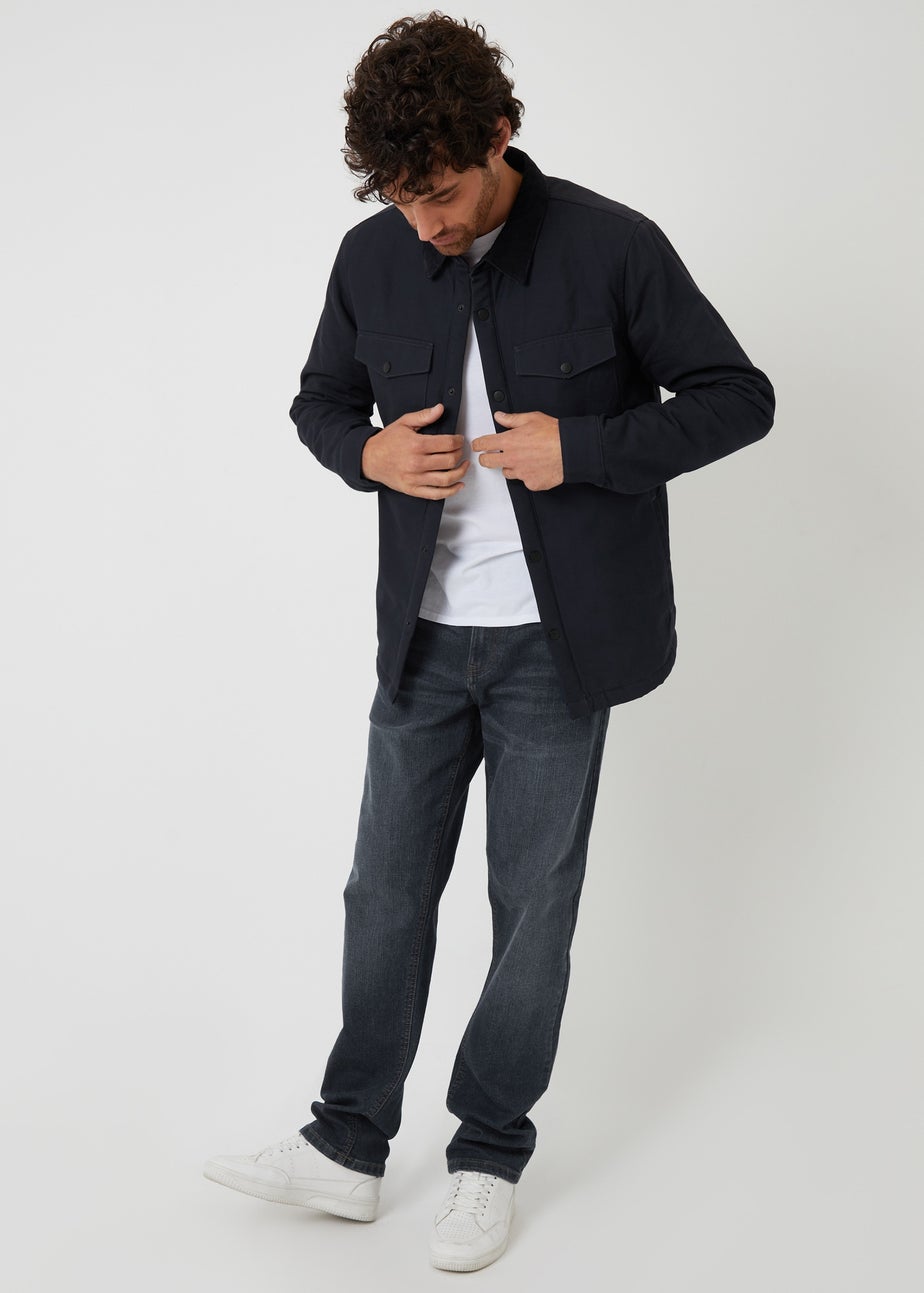 Threadbare Black Borg Lined Canvas Shacket