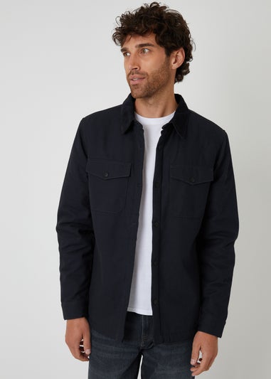 Threadbare Black Borg Lined Canvas Shacket