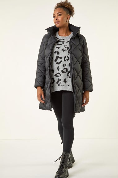 Roman Black Diamond Quilt Padded Coat