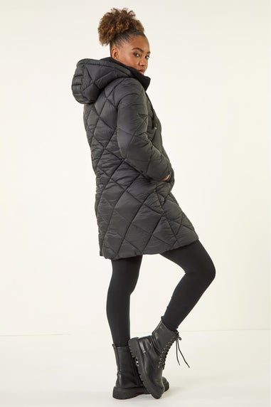 Roman Black Diamond Quilt Padded Coat