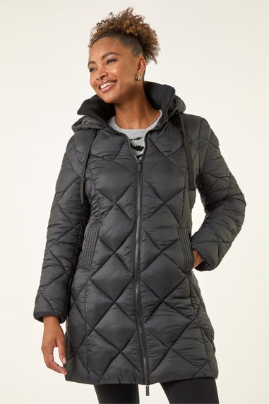 Roman Black Diamond Quilt Padded Coat