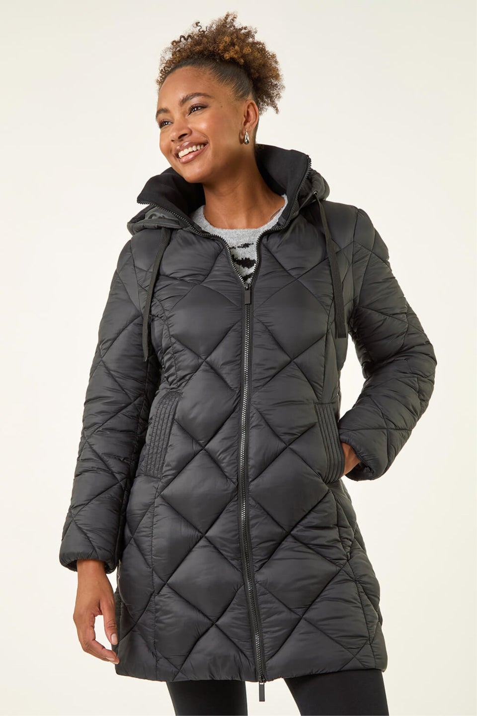 Roman Black Diamond Quilt Padded Coat