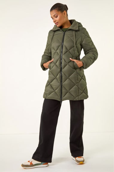Roman Khaki Diamond Quilt Padded Coat