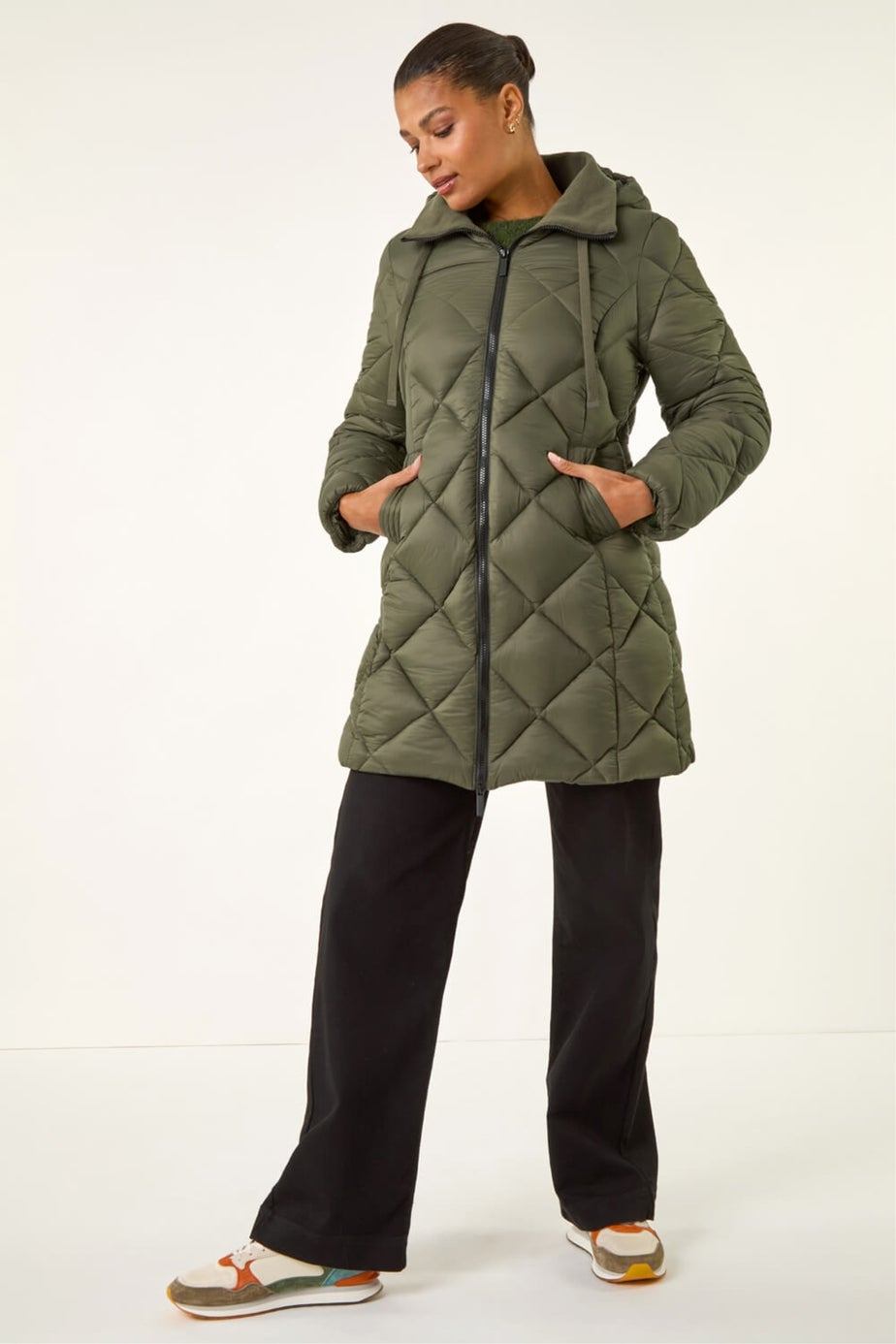 Roman Khaki Diamond Quilt Padded Coat