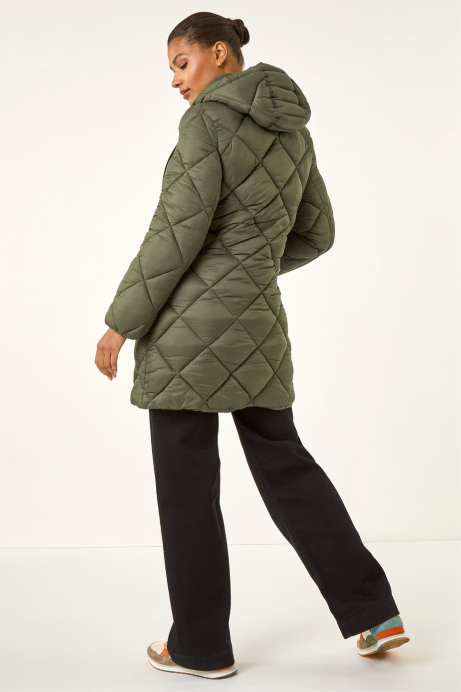 Roman Khaki Diamond Quilt Padded Coat