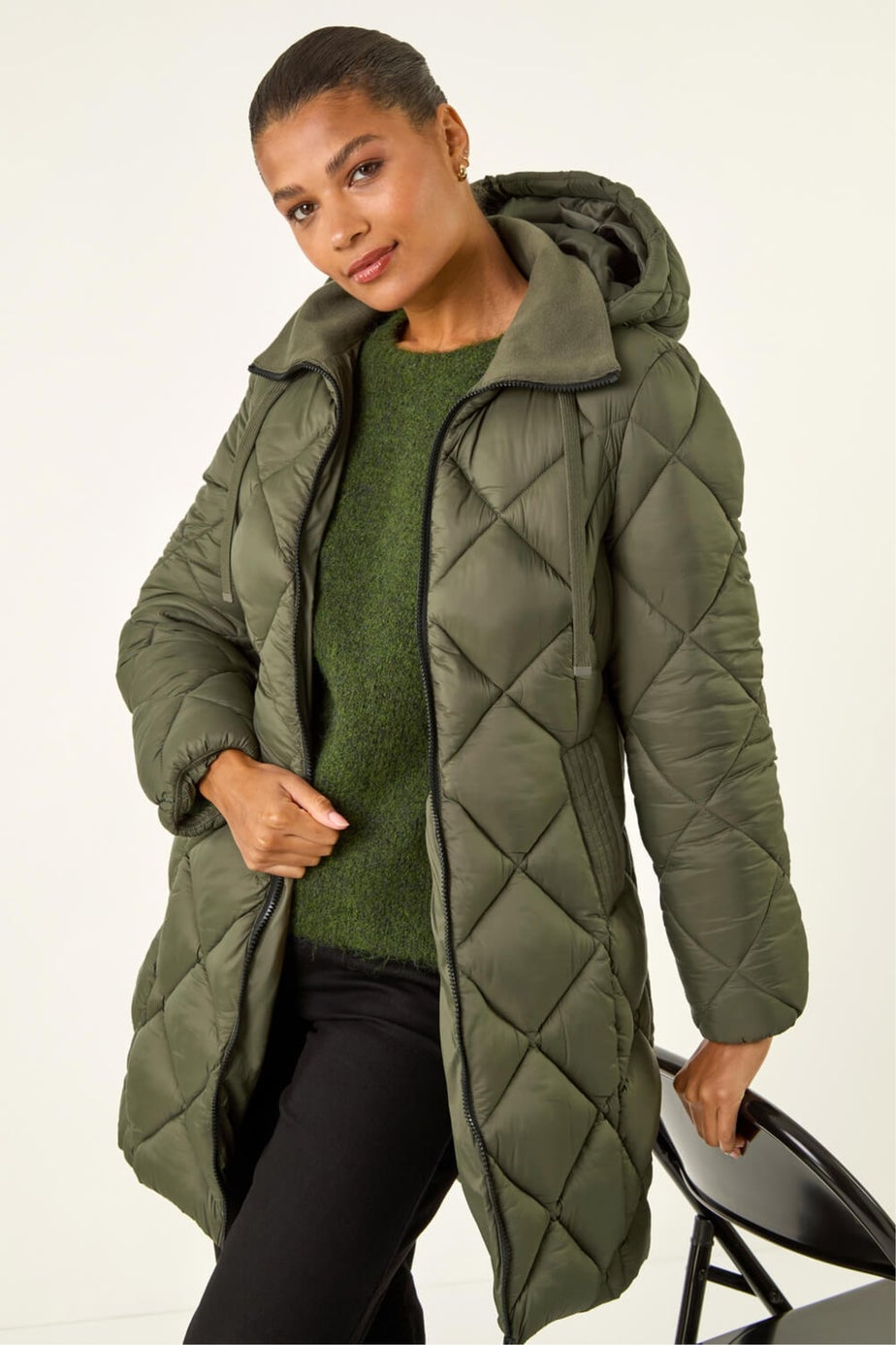 Roman Khaki Diamond Quilt Padded Coat