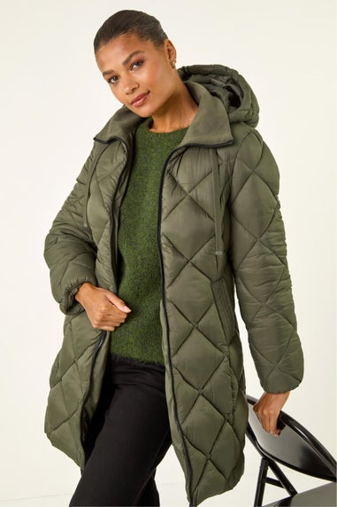 Roman Khaki Diamond Quilt Padded Coat