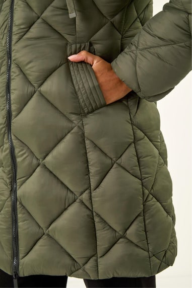 Roman Khaki Diamond Quilt Padded Coat