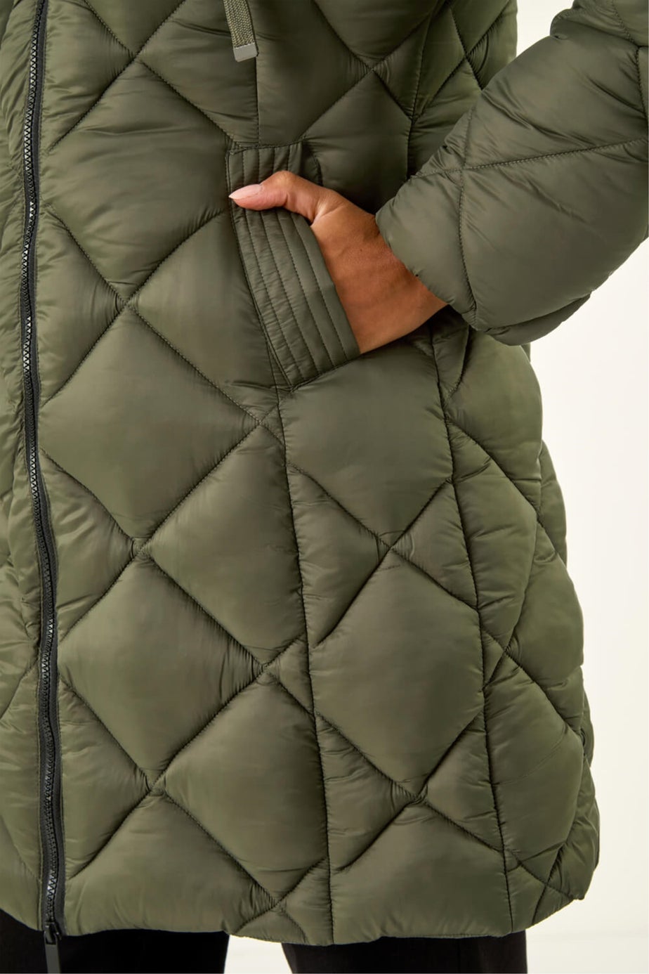 Roman Khaki Diamond Quilt Padded Coat