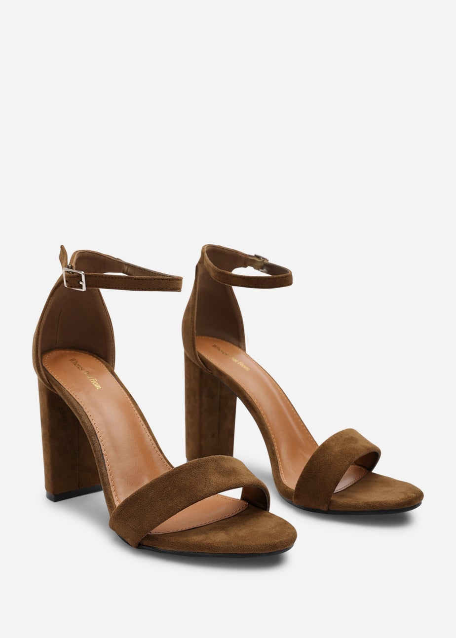 Where's That From Skye Khaki Suede Strappy Block Heels
