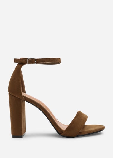 Where's That From Skye Khaki Suede Strappy Block Heels