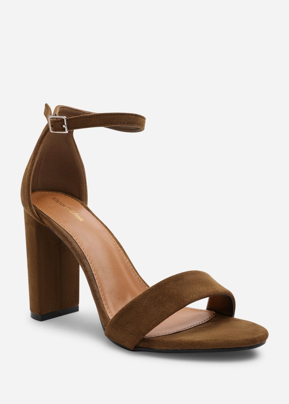 Where's That From Skye Khaki Suede Strappy Block Heels