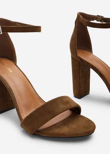 Where's That From Skye Khaki Suede Strappy Block Heels