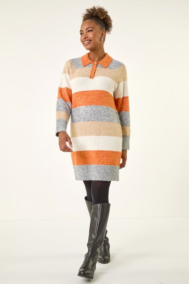 Roman Orange Collared Knit Shift Dress