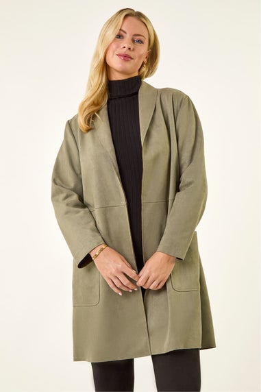 Roman Khaki Petite Faux Suede Pocket Jacket