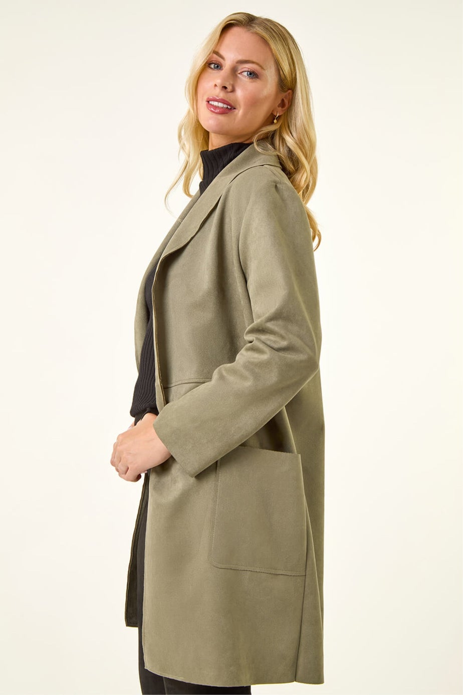 Roman Khaki Petite Faux Suede Pocket Jacket