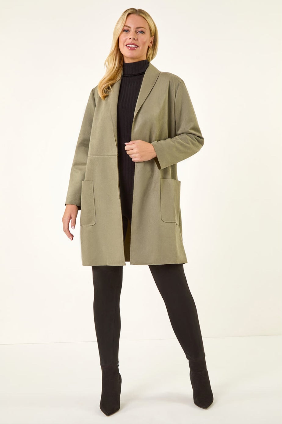 Roman Khaki Petite Faux Suede Pocket Jacket