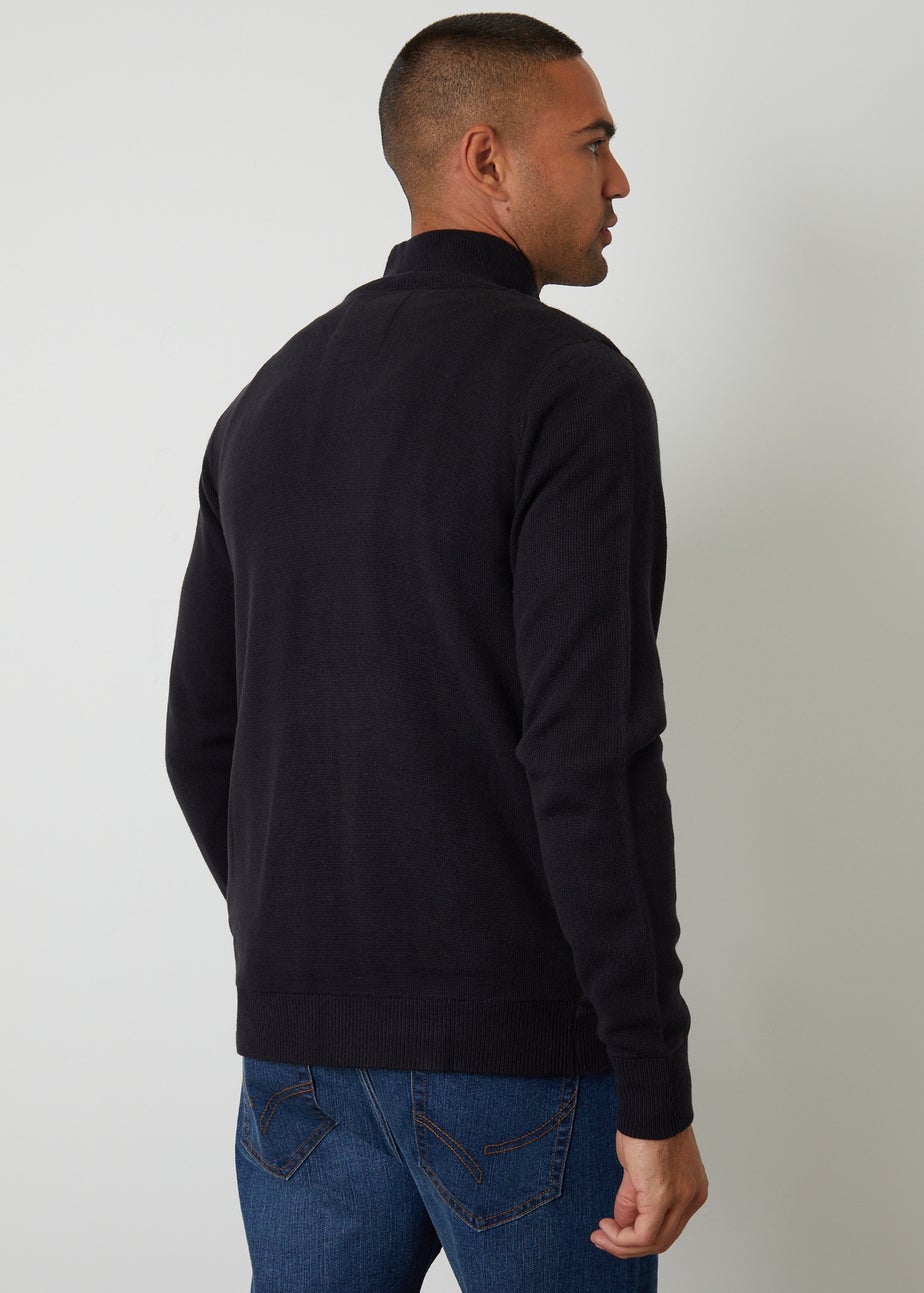 Threadbare Navy Quilted Zip Up Knitted Jacket