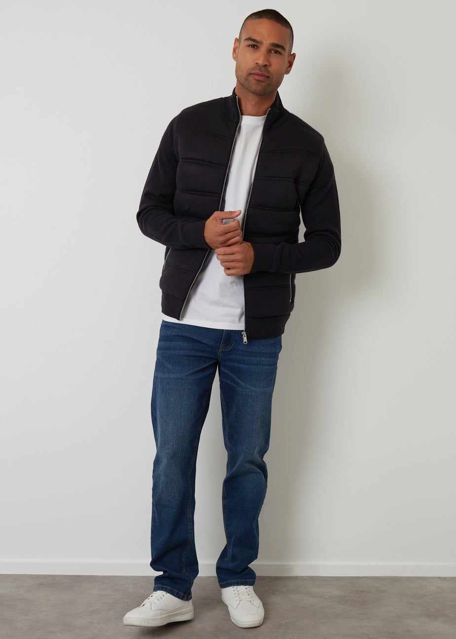 Threadbare Navy Quilted Zip Up Knitted Jacket