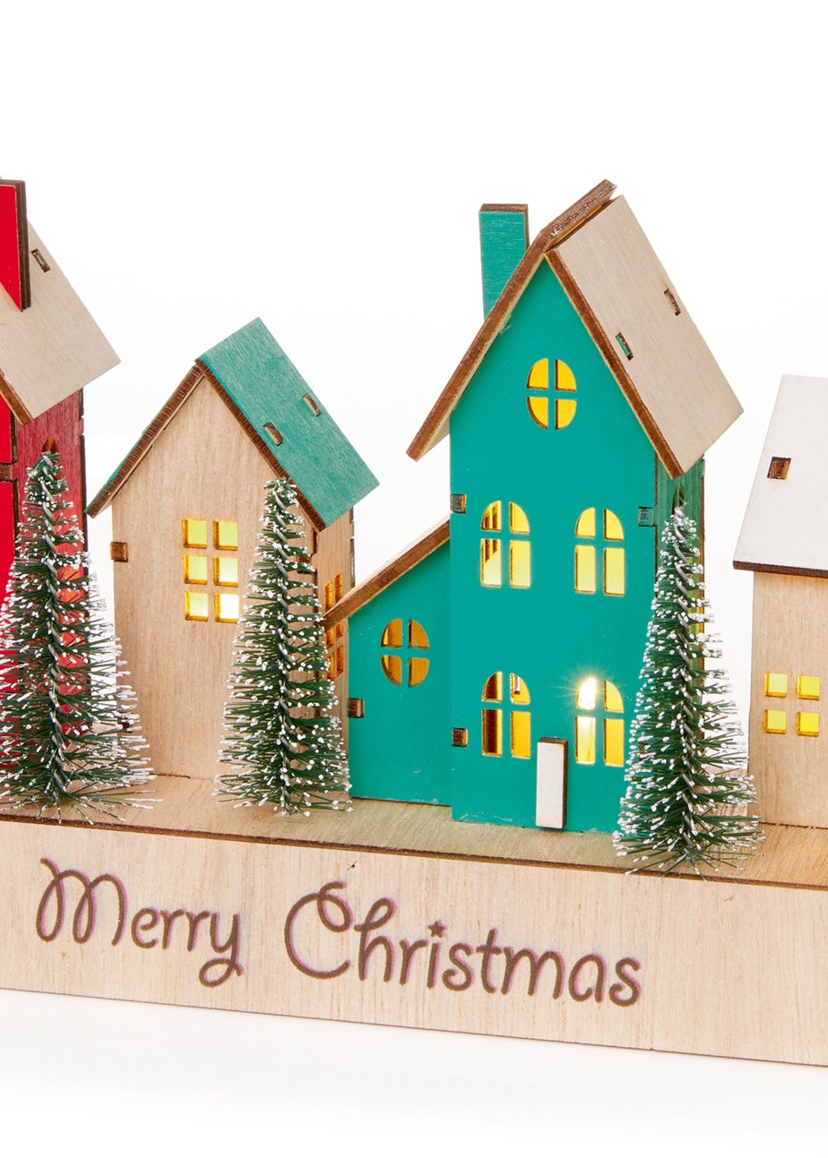 Premier Decorations Battery Operated Lit Christmas Houses with Garland Edging