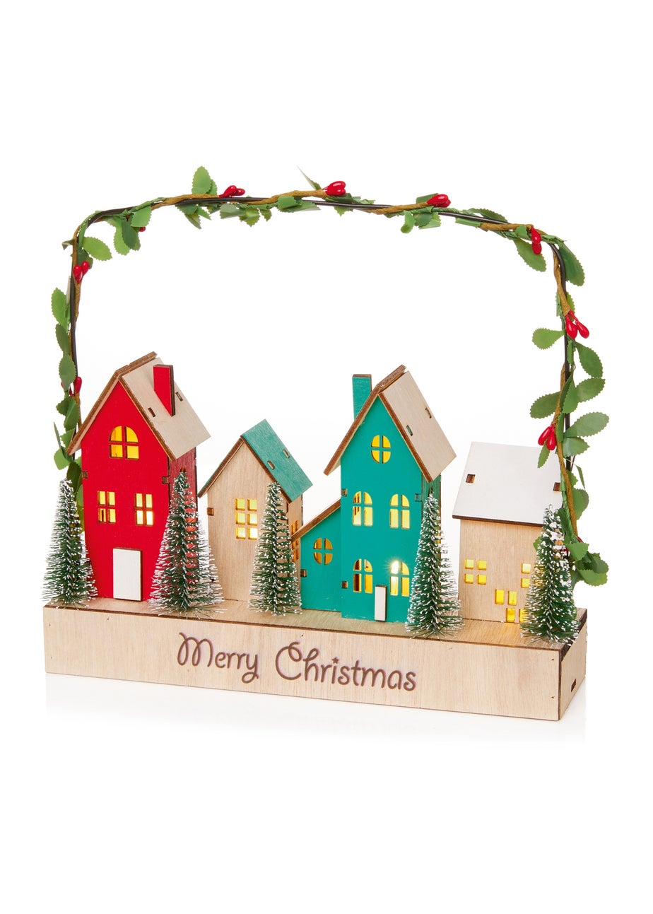 Premier Decorations Battery Operated Lit Christmas Houses with Garland Edging