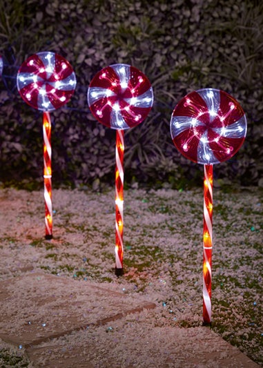 Premier Decorations Lolly Pop Path Light with 84 White LEDs Set of 4