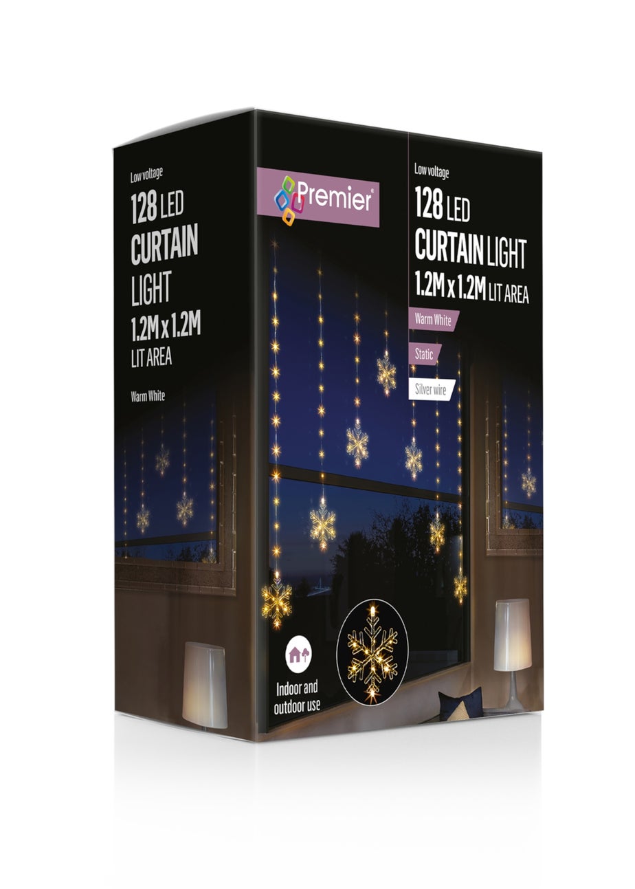Premier Decorations Snowflake V Curtain with 128 Warm White LEDs