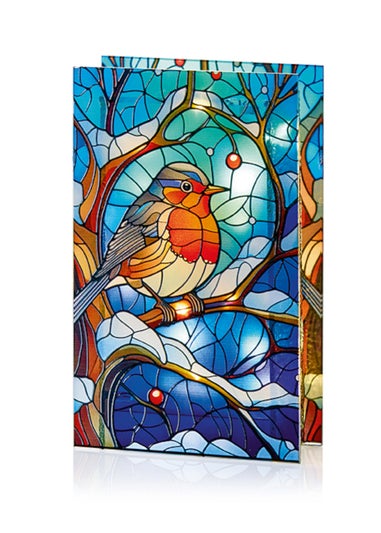 Premier Decorations Battery Operated Robin on Branch Stained Glass Window Ornament