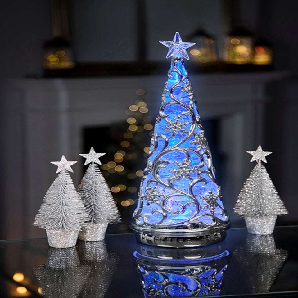 Premier Decorations Battery Operated Lit Chrome Tree with Star & Colour Changing LEDs
