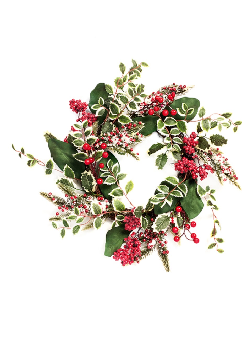 Premier Decorations Green Variegated Holly Berry Wreath