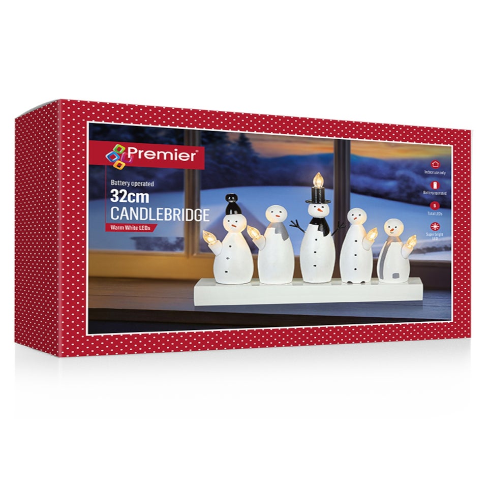 Premier Decorations Battery Operated White Snowman Candlebridge