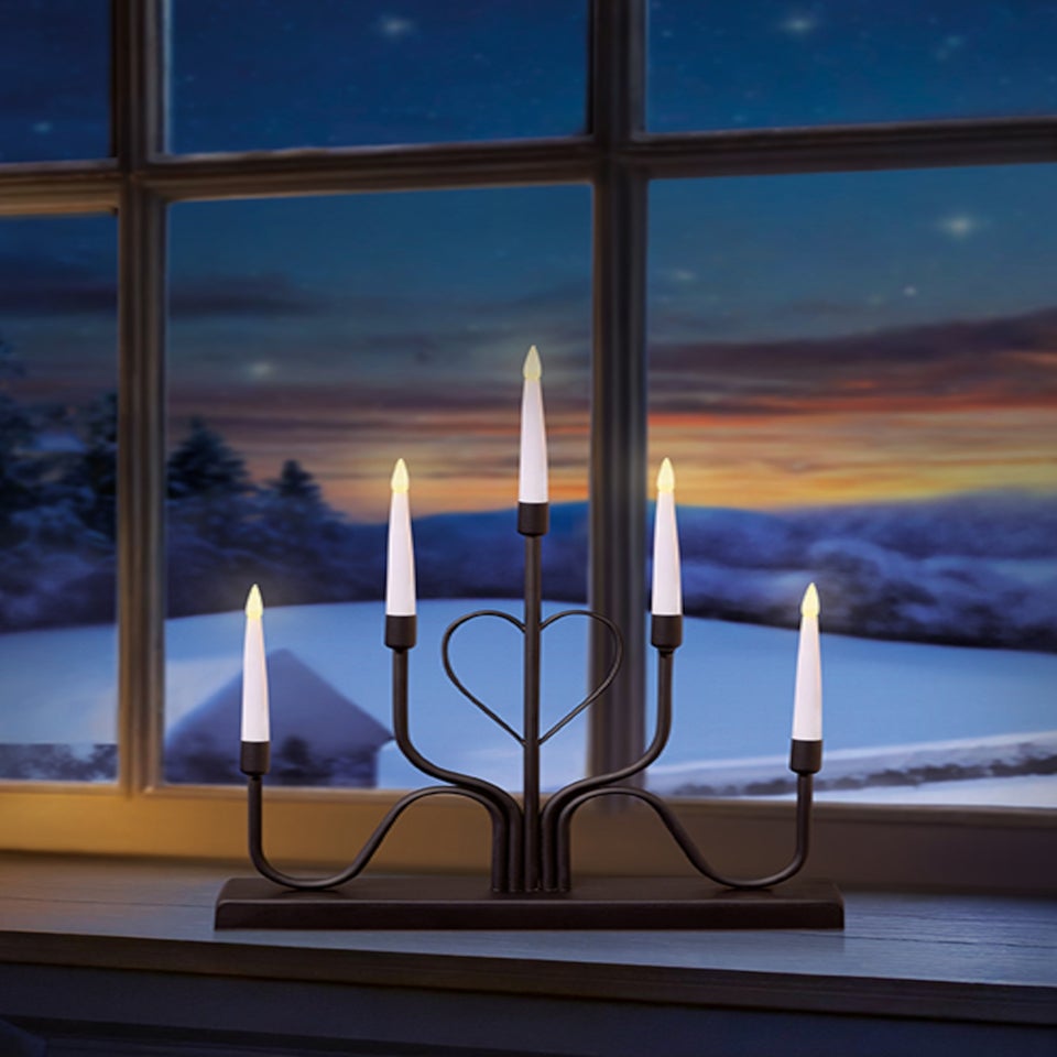 Premier Decorations Black Metal Modern Heart Design Candlebridge with Timer