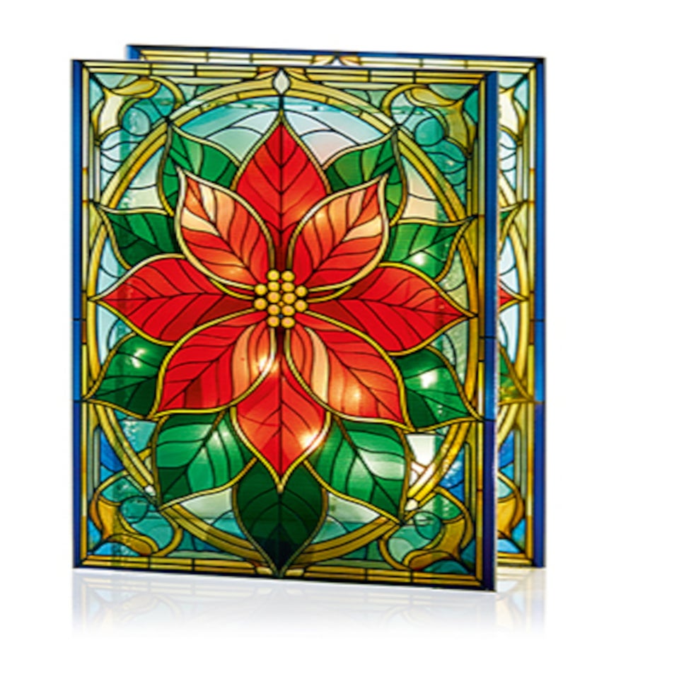 Premier Decorations Battery Operated Poinsettia Lit Stained Glass Window Ornament