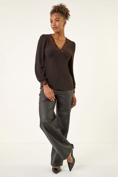Roman Bronze Brillo Sequin V-Neck Top