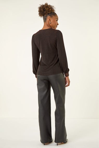 Roman Bronze Brillo Sequin V-Neck Top