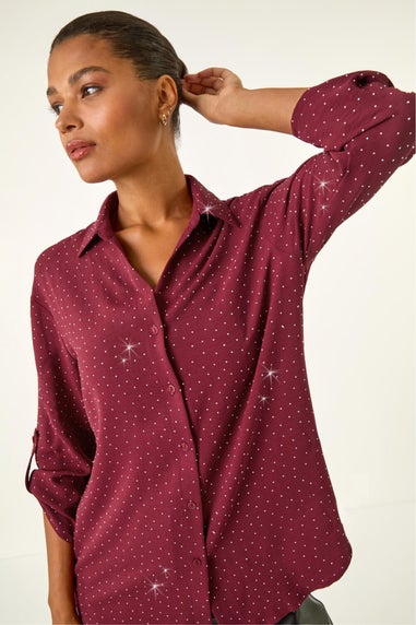 Roman Wine Hotfix Button Through Shirt